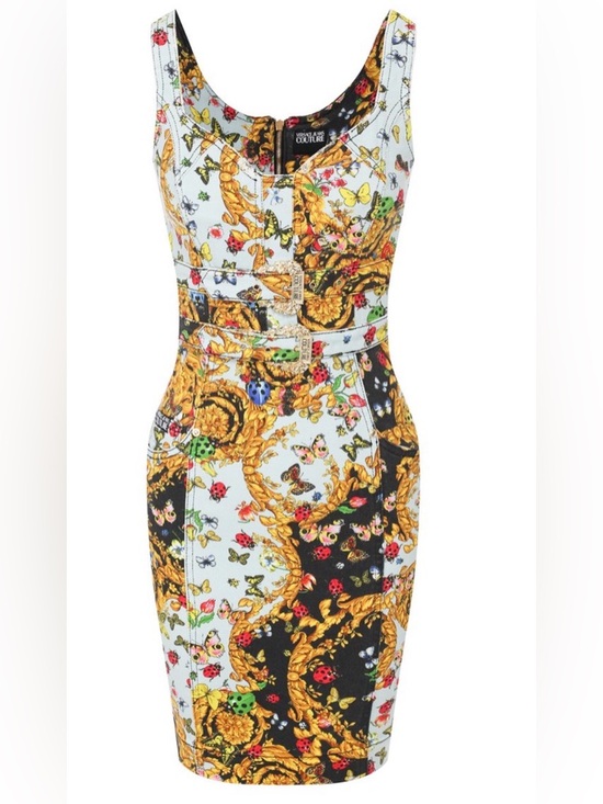 Versace Dresses & Skirts - New! Versace Jeans Couture Dress Ladybug Baroque Print Denim Mini Dress